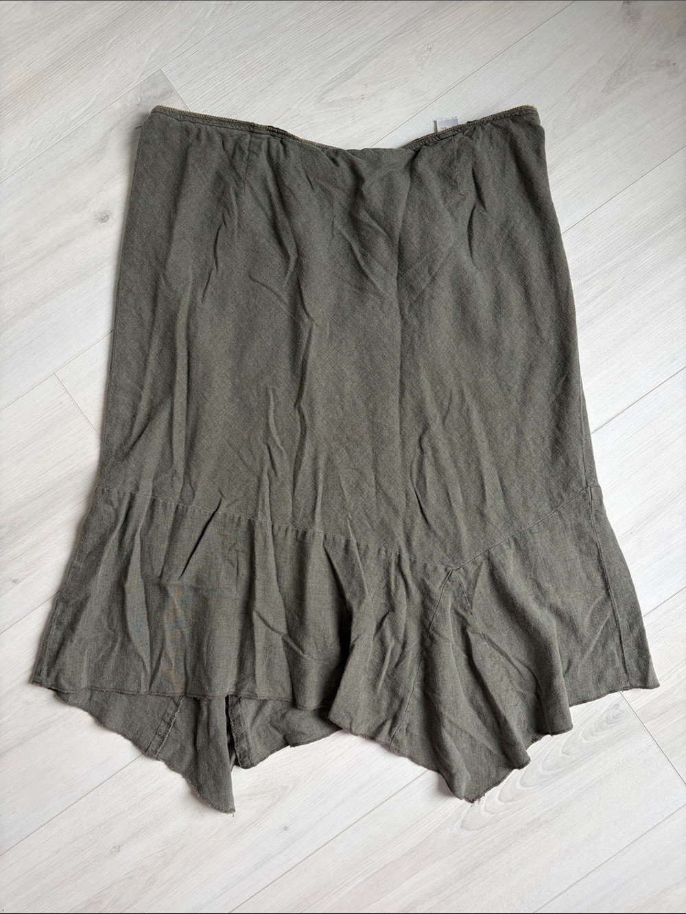 Vintage Khaki Asymmetric Midi Skirt